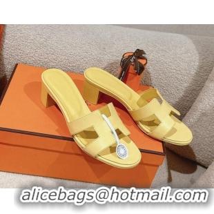 Charming Hermes Oasis Heel Slides Sandal 5cm in Calfskin Yellow 724023