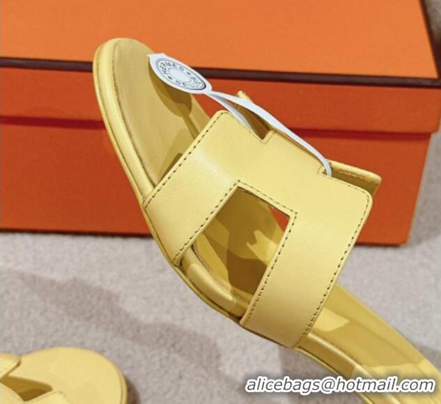 Charming Hermes Oasis Heel Slides Sandal 5cm in Calfskin Yellow 724023