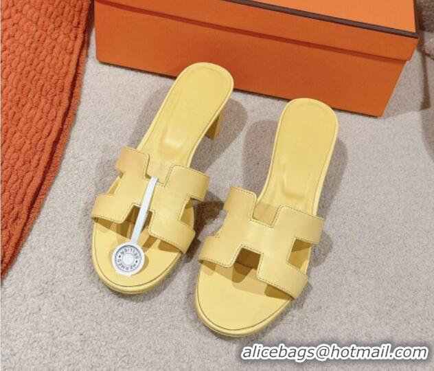 Charming Hermes Oasis Heel Slides Sandal 5cm in Calfskin Yellow 724023