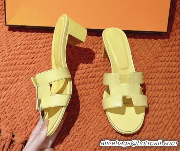 Charming Hermes Oasis Heel Slides Sandal 5cm in Calfskin Yellow 724023