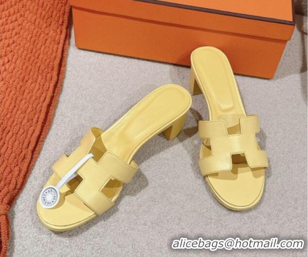 Charming Hermes Oasis Heel Slides Sandal 5cm in Calfskin Yellow 724023