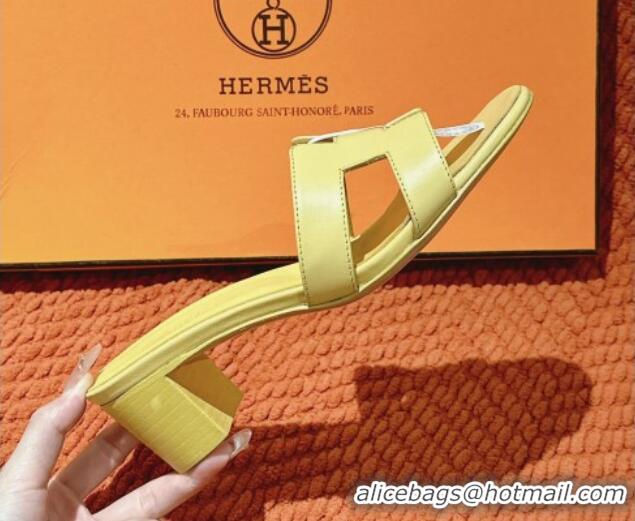 Charming Hermes Oasis Heel Slides Sandal 5cm in Calfskin Yellow 724023