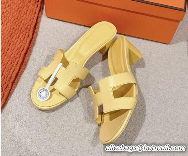 Charming Hermes Oasis Heel Slides Sandal 5cm in Calfskin Yellow 724023