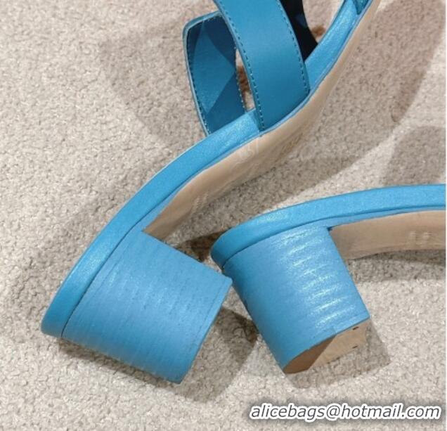 Luxurious Hermes Oasis Heel Slides Sandal 5cm in Calfskin Leather Blue 724027