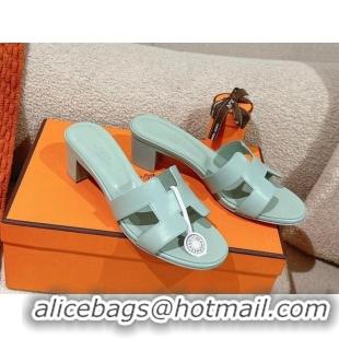 Good Quality Hermes Oasis Heel Slides Sandal 5cm in Calfskin Light Green 724026