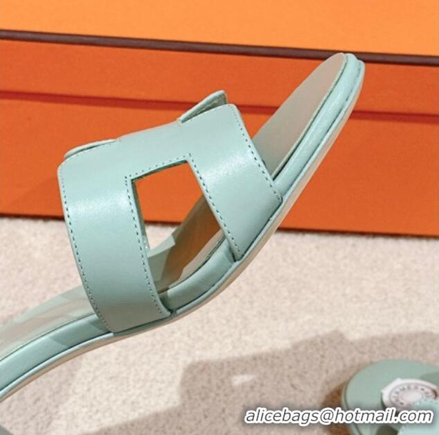 Good Quality Hermes Oasis Heel Slides Sandal 5cm in Calfskin Light Green 724026