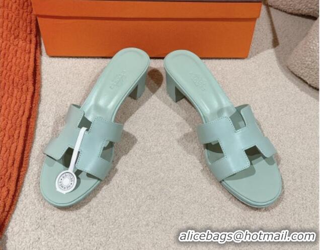 Good Quality Hermes Oasis Heel Slides Sandal 5cm in Calfskin Light Green 724026