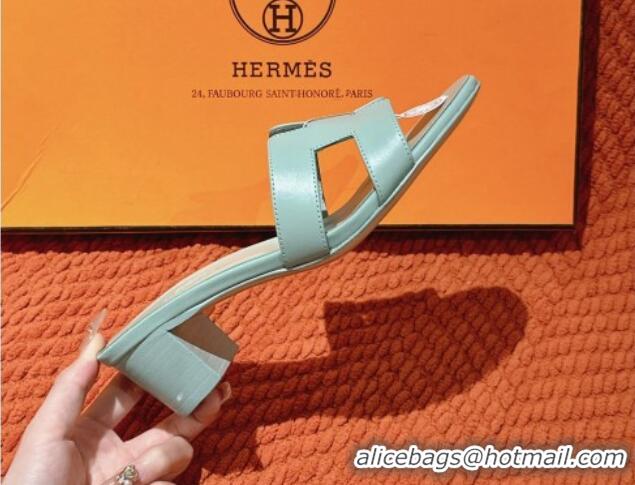 Good Quality Hermes Oasis Heel Slides Sandal 5cm in Calfskin Light Green 724026