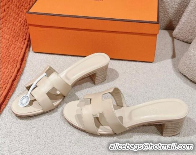 Stylish Hermes Oasis Heel Slides Sandal 5cm in Calfskin Beige 724025