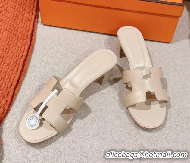 Stylish Hermes Oasis Heel Slides Sandal 5cm in Calfskin Beige 724025