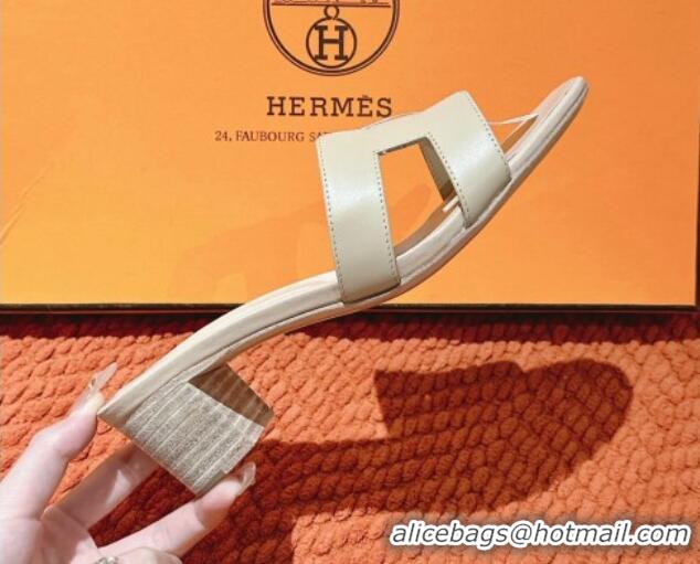 Stylish Hermes Oasis Heel Slides Sandal 5cm in Calfskin Beige 724025