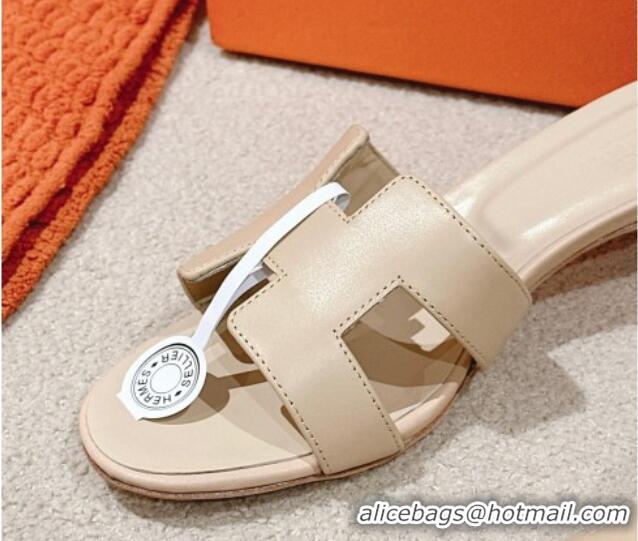 Stylish Hermes Oasis Heel Slides Sandal 5cm in Calfskin Beige 724025