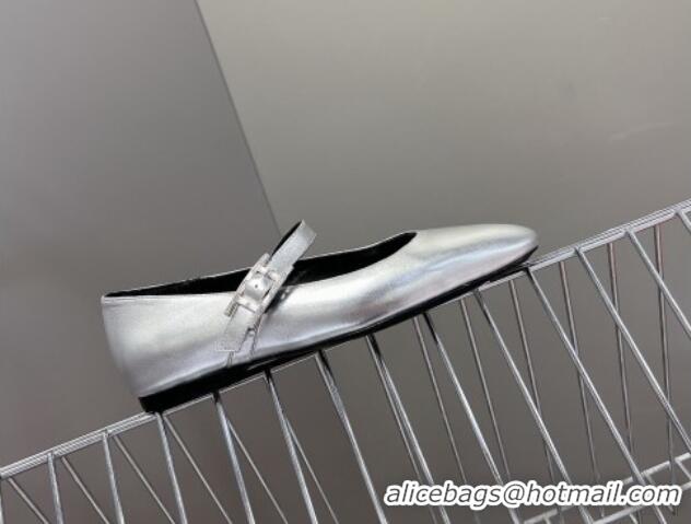 Sumptuous Hermes Mary Jane Ballet Flat in Calfskin with Hapi Buckle Silver 724034