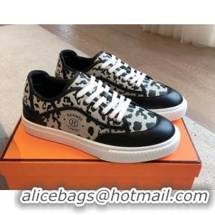 Stylish Hermes Get Low-top Sneakers in Printed Leopard Canvas Black 815002