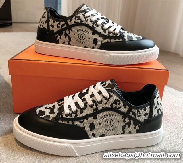 Stylish Hermes Get Low-top Sneakers in Printed Leopard Canvas Black 815002