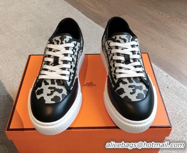 Stylish Hermes Get Low-top Sneakers in Printed Leopard Canvas Black 815002