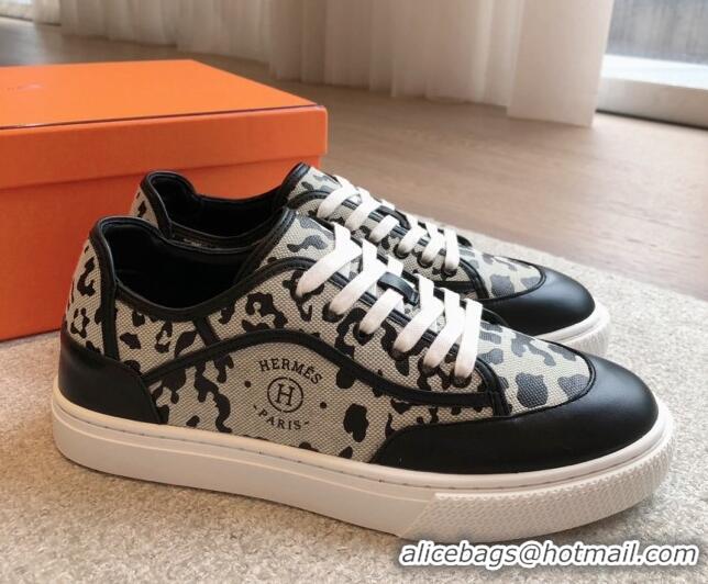 Stylish Hermes Get Low-top Sneakers in Printed Leopard Canvas Black 815002