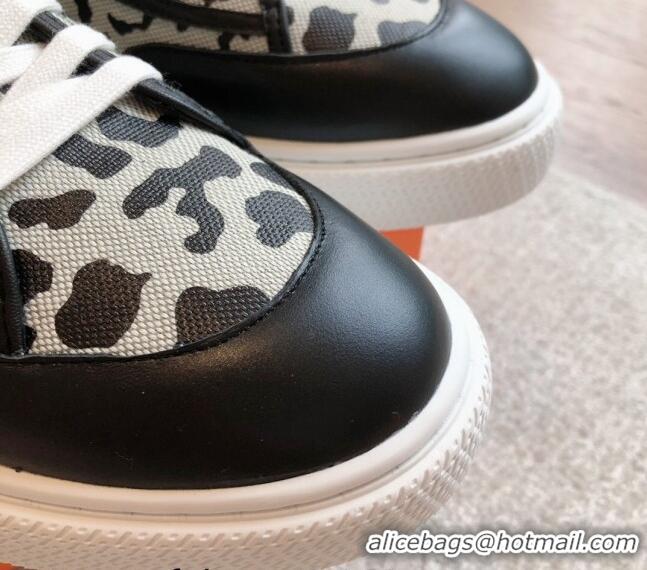 Stylish Hermes Get Low-top Sneakers in Printed Leopard Canvas Black 815002