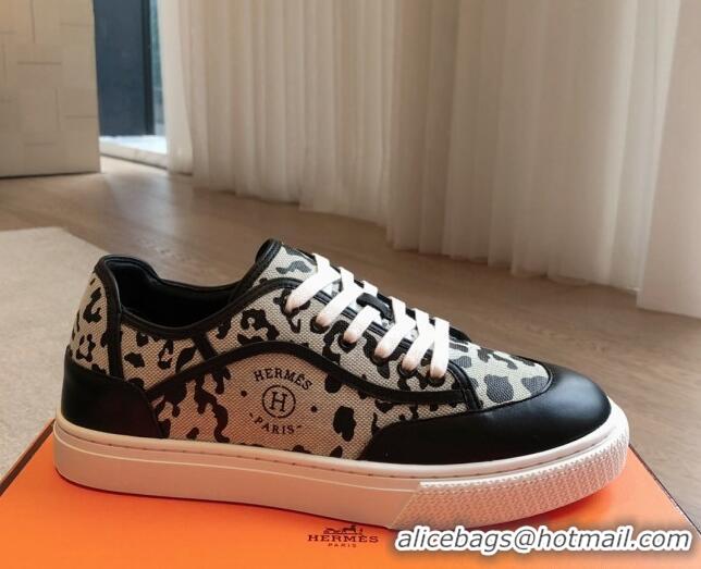 Stylish Hermes Get Low-top Sneakers in Printed Leopard Canvas Black 815002