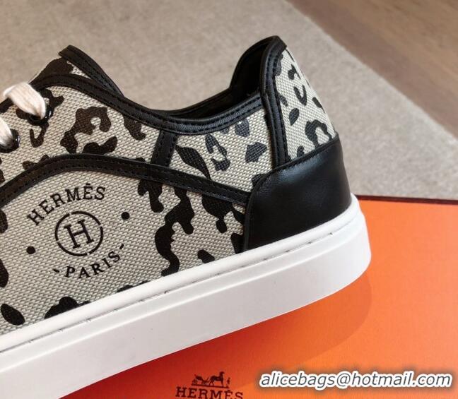 Stylish Hermes Get Low-top Sneakers in Printed Leopard Canvas Black 815002