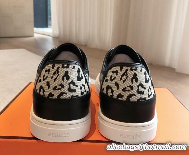 Stylish Hermes Get Low-top Sneakers in Printed Leopard Canvas Black 815002