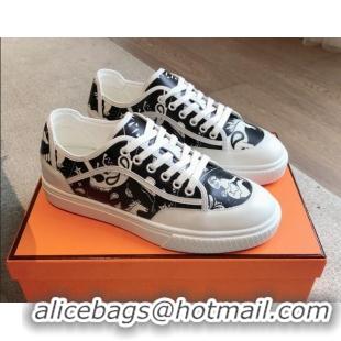 Perfect Hermes Get Low-top Sneakers in Printed Calfskin White/Black 815003