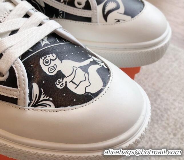 Perfect Hermes Get Low-top Sneakers in Printed Calfskin White/Black 815003