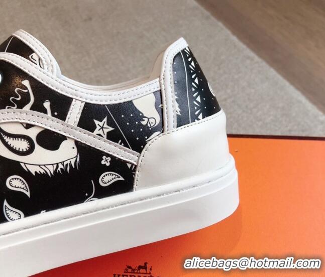 Perfect Hermes Get Low-top Sneakers in Printed Calfskin White/Black 815003