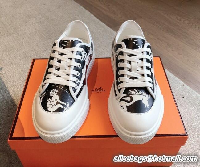 Perfect Hermes Get Low-top Sneakers in Printed Calfskin White/Black 815003