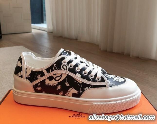 Perfect Hermes Get Low-top Sneakers in Printed Calfskin White/Black 815003