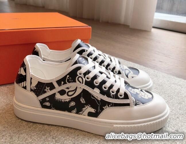 Perfect Hermes Get Low-top Sneakers in Printed Calfskin White/Black 815003