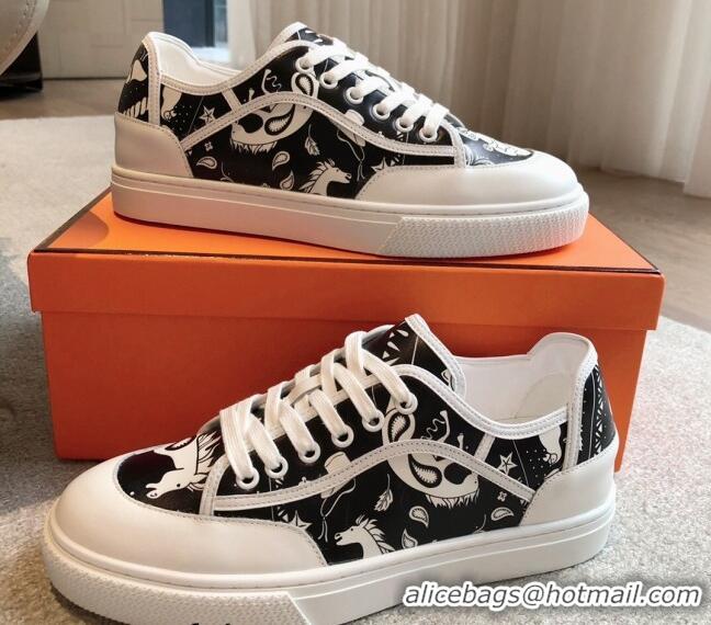 Perfect Hermes Get Low-top Sneakers in Printed Calfskin White/Black 815003