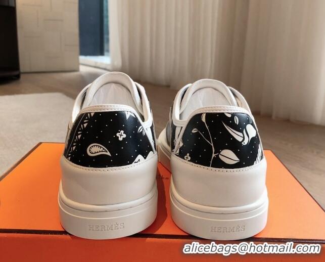 Perfect Hermes Get Low-top Sneakers in Printed Calfskin White/Black 815003