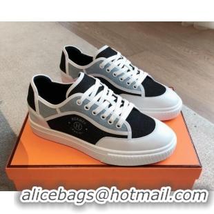 Big Discount Hermes Get Low-top Sneakers in Denim and Calfskin Blue/Black 815004