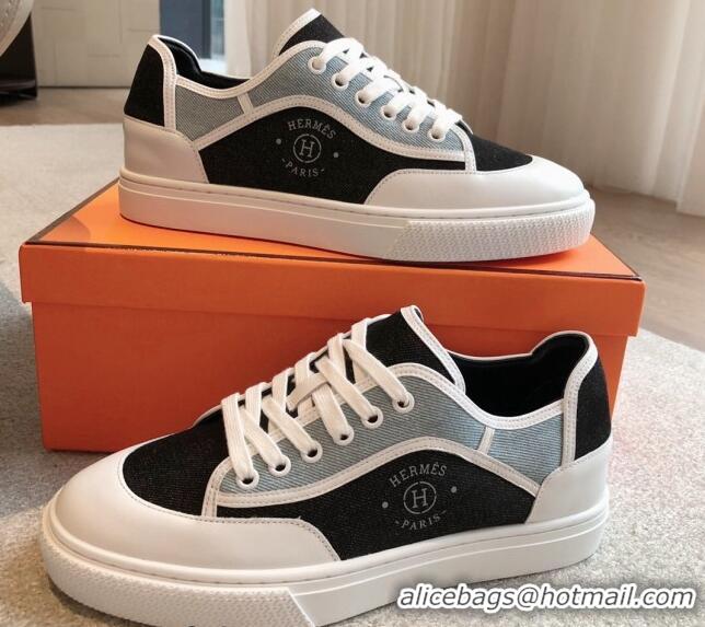 Big Discount Hermes Get Low-top Sneakers in Denim and Calfskin Blue/Black 815004