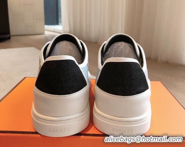 Big Discount Hermes Get Low-top Sneakers in Denim and Calfskin Blue/Black 815004