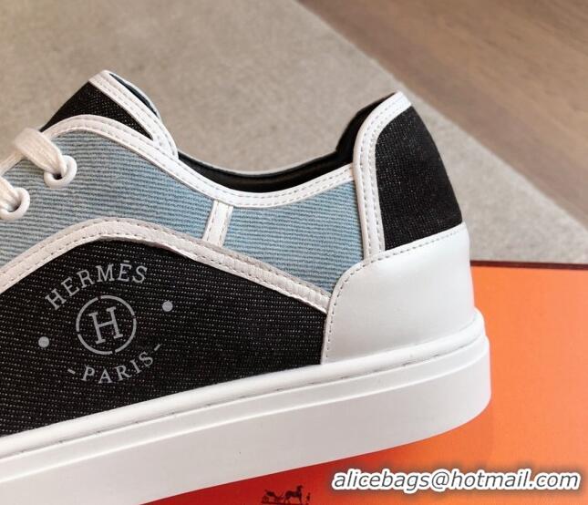 Big Discount Hermes Get Low-top Sneakers in Denim and Calfskin Blue/Black 815004