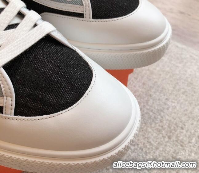 Big Discount Hermes Get Low-top Sneakers in Denim and Calfskin Blue/Black 815004