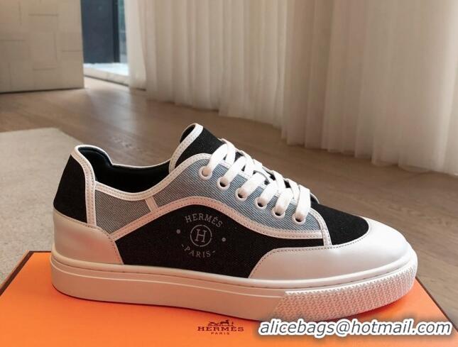 Big Discount Hermes Get Low-top Sneakers in Denim and Calfskin Blue/Black 815004