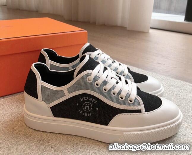 Big Discount Hermes Get Low-top Sneakers in Denim and Calfskin Blue/Black 815004