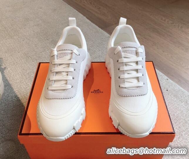 Lowest Cost Hermes Bouncing Sneakers in Contrasting Leather and Mesh White 815005