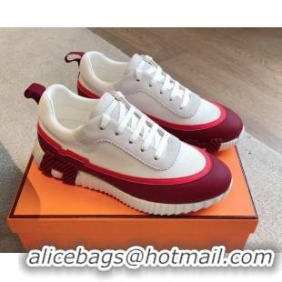 Duplicate Hermes Bouncing Sneakers in Contrasting Leather and Mesh Burgundy 815006