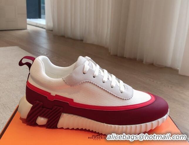 Duplicate Hermes Bouncing Sneakers in Contrasting Leather and Mesh Burgundy 815006