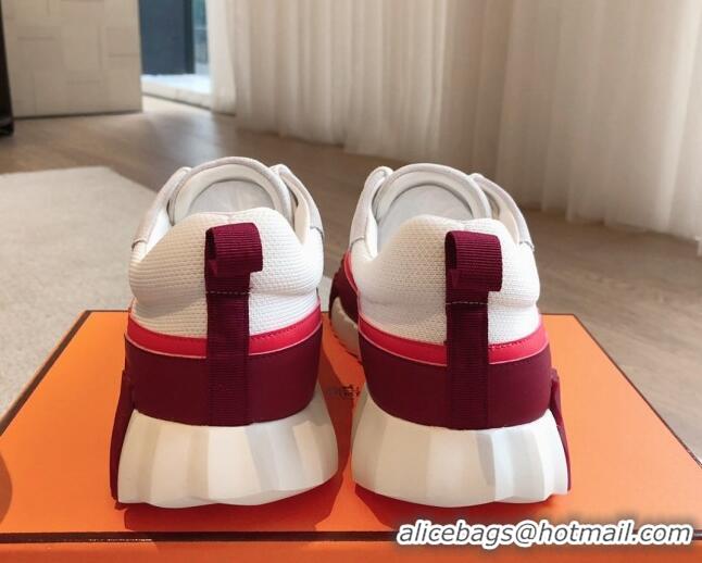 Duplicate Hermes Bouncing Sneakers in Contrasting Leather and Mesh Burgundy 815006