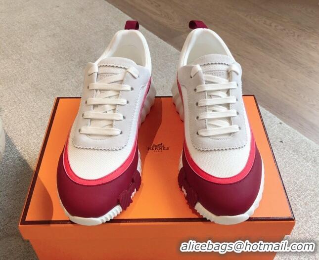 Duplicate Hermes Bouncing Sneakers in Contrasting Leather and Mesh Burgundy 815006