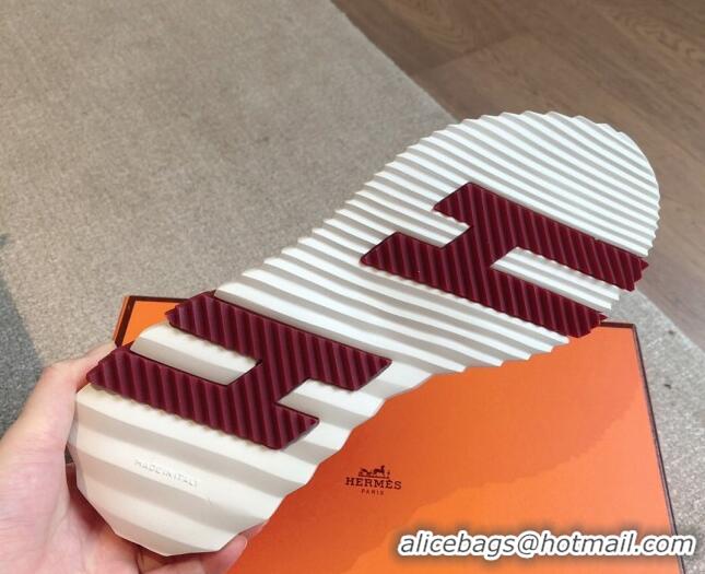 Duplicate Hermes Bouncing Sneakers in Contrasting Leather and Mesh Burgundy 815006