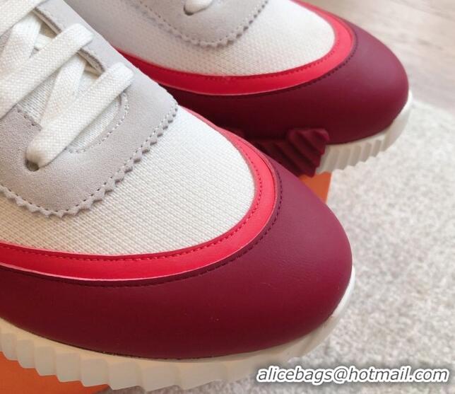 Duplicate Hermes Bouncing Sneakers in Contrasting Leather and Mesh Burgundy 815006