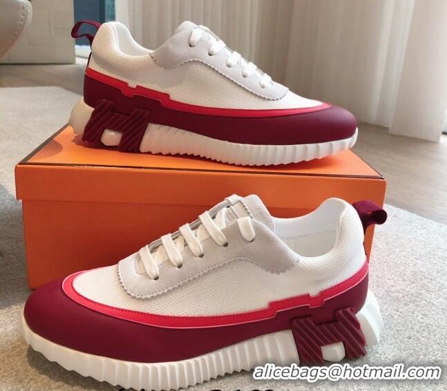 Duplicate Hermes Bouncing Sneakers in Contrasting Leather and Mesh Burgundy 815006