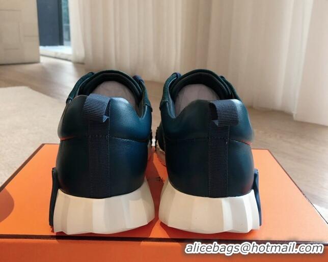 Best Grade Hermes Bouncing Sneakers in Suede and Calfskin Green/Blue 815007