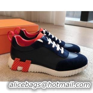 Popular Style Hermes Bouncing Sneakers in Suede and Calfskin Blue/Orange 815011